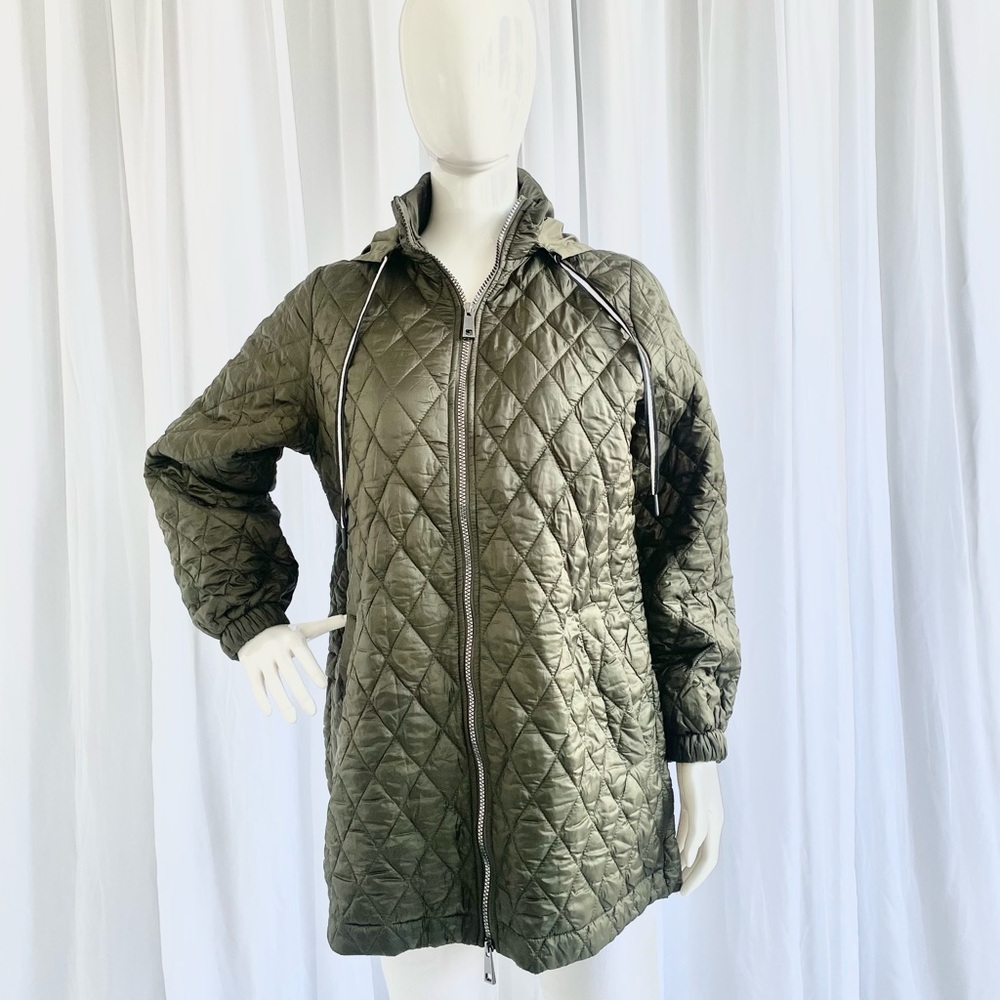 Zara Women's Green Quilted Jacket Size XS Hooded Leightweight